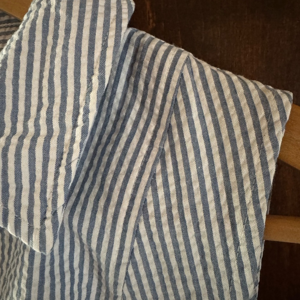Anne Klein Blue Striped Seersucker Sleeveless Midi Shirt Dress - Picture 9 of 10
